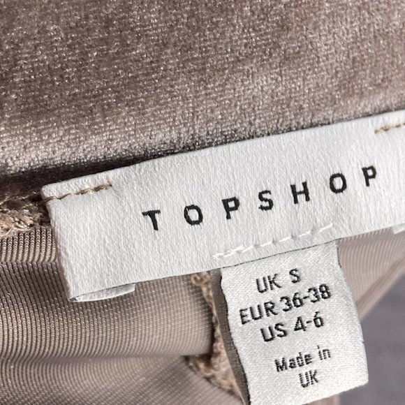 Topshop US‎ 4 6 UK Small S Taupe Velour Velvet Wide Leg High Rise Pull On Pants - Picture 7 of 8